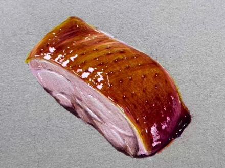 香气扑鼻的烤鸭,来一块呗 #抖音年味艺术图鉴来了 #灵魂画手 #跟着抖音学画画 #彩铅