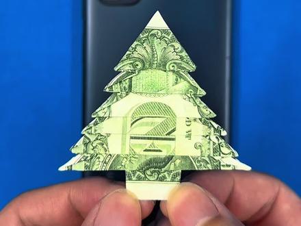 纸币折纸圣诞树#折纸 #圣诞树 #手工制作