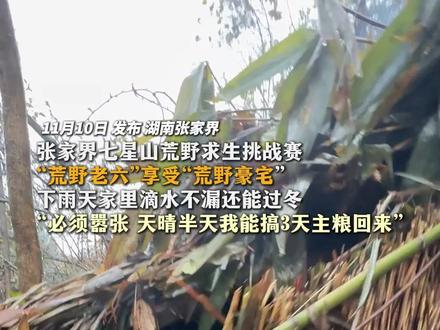 张家界七星山荒野求生挑战赛 “荒野老六”享受“荒野豪宅”下雨天家里滴水不漏还能过冬“必须嚣张 天晴半天我能搞3天主粮回来”#张家界 #荒野求生