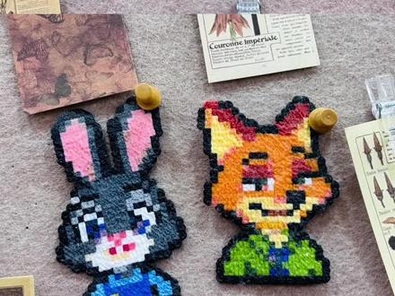 #拼豆图纸 尼克和朱迪毛巾烫、无空版~图纸在视频最后。沉浸式记录拼豆、熨斗整个流程#疯狂动物城 #拼豆 #毛巾烫