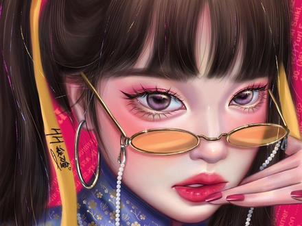 国潮女孩来啦!#创作灵感 #procreate绘画 #ipad绘画 #手绘头像 #半厚涂 #仿妆 #国潮 #旗袍