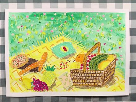 蜡笔水粉画《野餐》,适合4岁以上儿童学习 #创意美术 #野餐 #零基础绘画