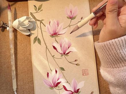 超详细的兰花教程来啦,超简单零基础也能画 #国画 #国画教程 #玉兰花 #没骨画 #跟着抖音学画画