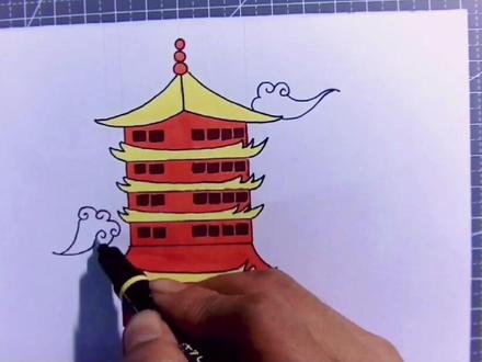 简笔画古建筑黄鹤楼的画法,收藏备用吧#简笔画 #抖音小助手
