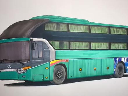 画了一个金龙长途双层大客车,你们家乡也有 #客车 #长途客车 #马克笔手绘 #画画使我快乐