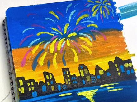 跨年了,城市烟花图#绘画#烟花#城市#跨年