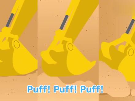 英语趣味儿歌,工程推土机、翻斗车、挖掘机海滩度假,堆沙堡踢球