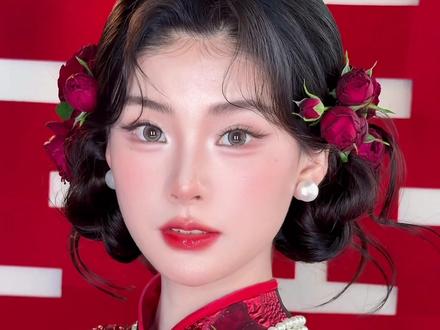 晨袍出门都能用的🌹减龄中式双马尾造型你还不会吗? #创作灵感 #发型教程 #新中式 #新娘造型 #中式造型