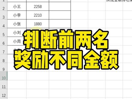判断前两名奖励不同金额#excel技巧 #office办公技巧 #文员零基础入门教程