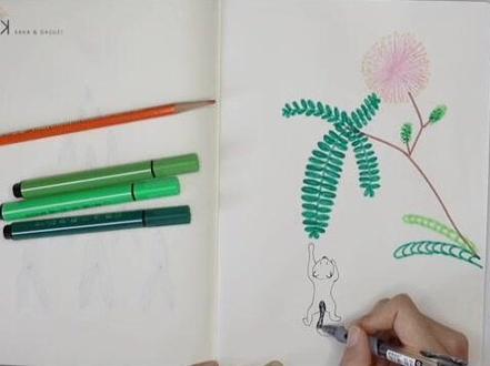 控笔训练08含羞草,对称练习#绘画 #控笔