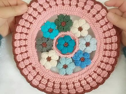 各种颜色编织的曼陀罗垫子 好看也实用 教程二