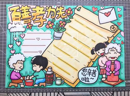 一幅粉丝留言的百善孝为先手抄报送给大家~ #手抄报 #画画