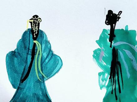 和姐姐比赛画古风美女简笔画 #日常瞎画 #自学画画 #画画练习打卡 #简笔画