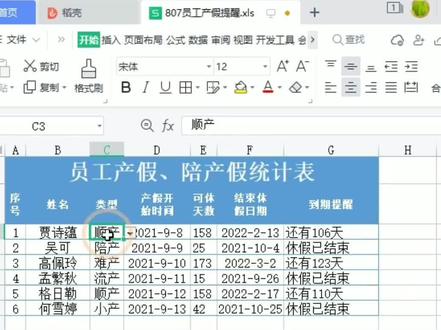 员工产假表#office办公技巧 #excel技巧 #wps #办公技巧 #excel #办公软件 #word #玩转office #办公软件技巧 #excel教学 #excel函数