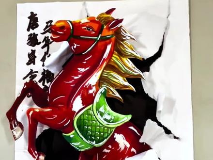 1分钟教会你画非遗唐三彩🔥#马年 #非遗 #儿童画 #简笔画 #热门