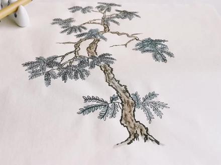 两分钟学会简单山水画技法,槐树画法#零基础学画画 #山水画教程 #国画教程 #风景速写 #想画就画 #白描