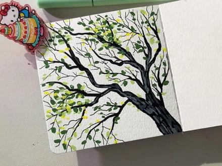 绝了!30 秒学会的枯木逢春!墨枝新芽款直接生机封神!🌱✨ #画画 #解压 #春天 #简笔画 #初描丙烯马克笔