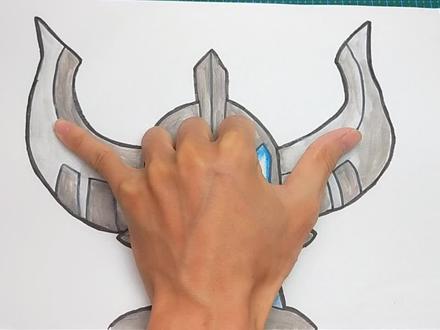 用手掌放在一张纸手绘捷德奥特曼豪勇形态,简单又帅气的手势画