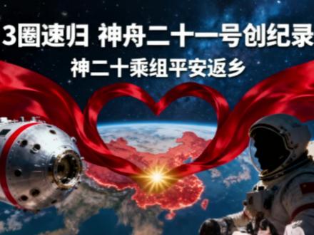 3圈速归
神舟二十一号创纪录
神二十乘组平安返乡
