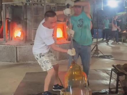 #制造过程 直筒玻璃瓶子吹玻璃大神