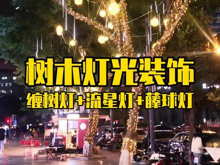 商场门口的树木亮化夜景装饰,缠树串灯和160米流星雨灯5套藤球灯18个经典搭配效果#树木亮化案例 #树木装饰灯 #挂树上的彩灯 #缠树灯串