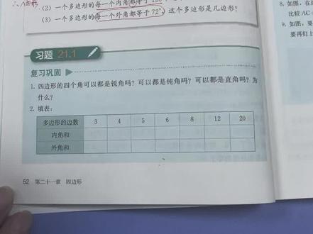 新版八年级下册数学第52页习题21.1讲解(一)#人教版数学 #多边形内角和 #课后习题讲解