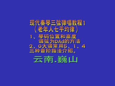 现代秦琴三弦弹唱教程1(老年人七平均律) 1、琴码位置和高度调弦为 DAd 的方法 2、G 大调常用5、1、4三种音阶指法介绍。
云南.巍山