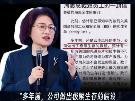 一条视频带你了解“华为芯片女王”——何庭波 任正非曾经拍着桌子冲她吼:“我给你两万人,每年4亿美元的研发经费,做自己的芯片,一定要站起来!”#华为 #何庭波 #财经 #科技 #芯片