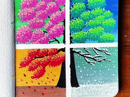 一分钟学会画春夏秋冬四季树#零基础学画画 #治愈系风景 #画画教程 #跟着抖音学画画 #画画