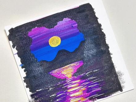 30秒画一幅浪漫的爱情海#丙烯马克笔#海面#风景画#爱情海