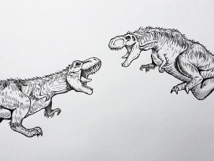 画两只霸王龙对战 手绘恐龙教程#画画#手绘#绘画过程#霸王龙#恐龙