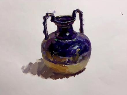 特别纯的一个蓝罐子画法!#画画 #美术生 #色彩静物 #美术色彩基础教学 #绘画分享