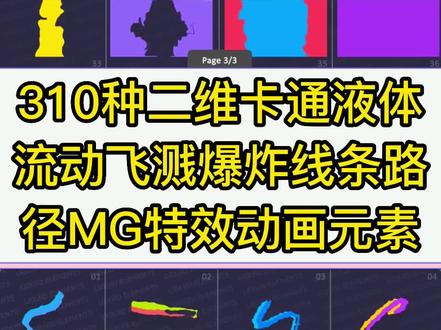 310种二维卡通液体流动飞溅爆炸线条路径mg特效动画元素#剪映模板 #素材分享 #自媒体 #剪辑素材 #模板