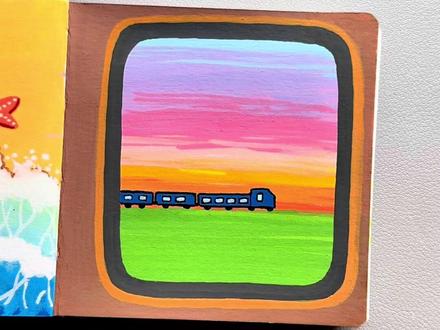 30秒快画超治愈的【火车窗外小画】#丙烯马克笔绘画 #绘画教程 #跟着抖音学画画