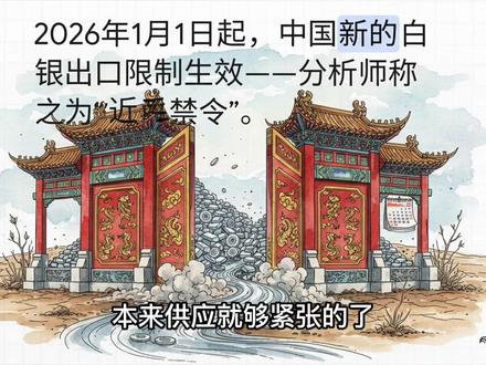 圣诞惊爆:白银价差东西方大分裂 在2025年平安夜,全球白银市场正处在一个极其罕见的结构性时刻。当COMEX与伦敦金银市场因圣诞假期休市、流动性几乎冻结之际,亚洲市场却并未停歇,真实买盘仍在持续涌入。由此造成的结果,是东西方白银价格出现了前所未有的脱节:纽约价格徘徊在70美元上方,而上海现货价格却已逼近80美元,形成超过6美元的巨大价差。这并非短期情绪波动,而是定价体系失灵的信号。
更关键的是供给端的变化。中国掌握着全球约40%的白银精炼能力,并将于2026年1月1日起实施白银出口许可制度。这一政策被普遍解读为“准禁令”,意味着全球市场能够获得的实物白银将进一步减少。在本已长期供不应求的背景下,这无异于切断关键阀门。
需求结构同样发生了根本转变。当前白银的主要买家不再是投机者,而是光伏、新能源、AI与电动车等产业巨头。他们对价格并不敏感,只关心是否能买到足够的实物白银以维持生产。正因如此,COMEX注册库存正在快速流失,白银正以真实的物理方式离开金库。
当假期结束、西方市场重新开盘,白银价格将被迫面对真实供需的检验。一场关于定价权与实物稀缺的风暴,已经悄然来临。#白银 #贵金属 #投资 #黄金 #期货