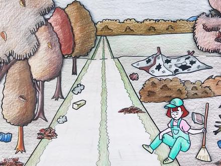 手绘定格动画:清扫公园的街道,打扫干净后真是太美了!