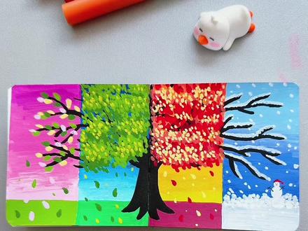 挑战画一年四季的美景 #画画 #四季 #简笔画 #春夏秋冬