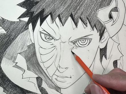 粉丝们想看的宇智波带土素描排线绘画完成版! #手绘 #绘画过程 #宇智波带土 #写轮眼 #跟着抖音学画画 @抖音小助手