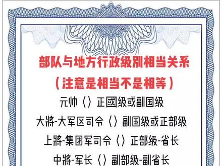 部队与地方行政级别相当关系(是相当不是相等)