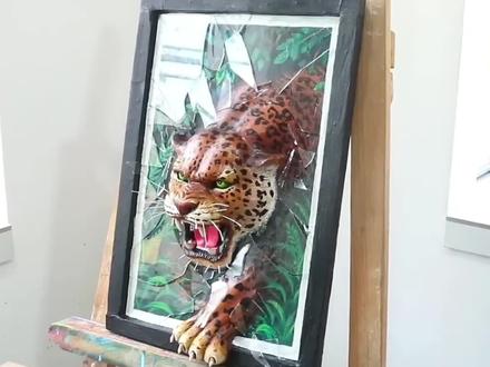 教你用泥土画出3D立体的金钱豹#手绘 #绘画 #手绘豹