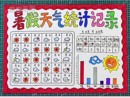暑假天气统计记录表,好看简单超实用#创作灵感 #手抄报 #小学生手抄报 #手抄报模板 #手抄报线稿
