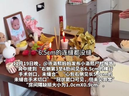 小洛熙母亲发布小洛熙尸检报告
没有术前所说7mm 只有一个3mm房缺
肋骨切开的伤口都没缝合