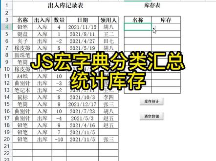 JS宏字典分类汇总统计库存