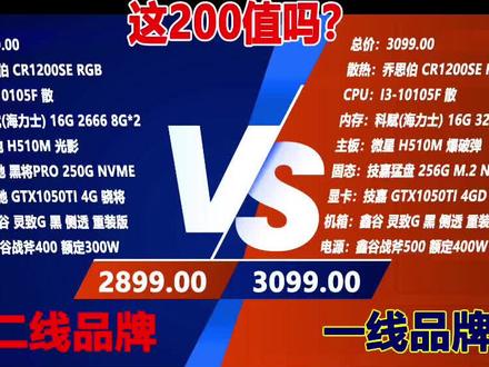 #电脑配置 可以吃鸡的配置,i3-10105F配1050ti显卡,一线品牌3099,二线品牌2899,你觉得哪个划算?