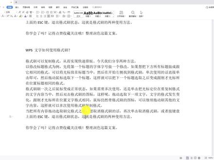 WPS文字如何使用格式刷? #wps #办公软件技巧 #玩转office #办公技巧