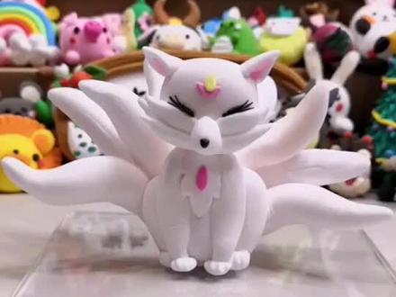 千年白狐,九尾狐,狐妖#粘土 #亲子 #幼儿园手工 #创意 #创意美术 #diy @抖音小助手