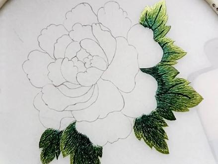 手推绣牡丹花叶子教程#手推绣 #自学手推绣 #非遗 #刺绣