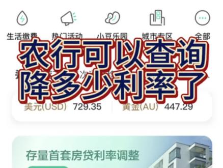 农业银行可以查询你的利率降多少了?赶紧去查查符合条件不?#房贷利率下调 #首套房贷利率下降至4 #存量房利率已经下调 #夏邑房产周自然