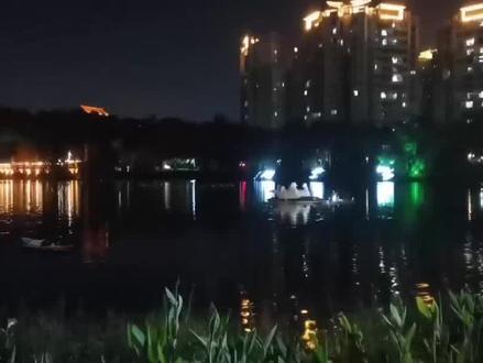 鸳鸯湖每晚八点,免费的音乐喷泉,走过路过,千万不要错过. #湖边夜景 #音乐喷泉 #城市夜景灯光