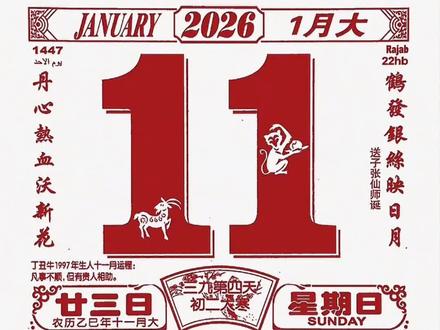 2026年1月11日星期天,农历十一月廿三#传统民俗文化 #国学智慧 #老黄历